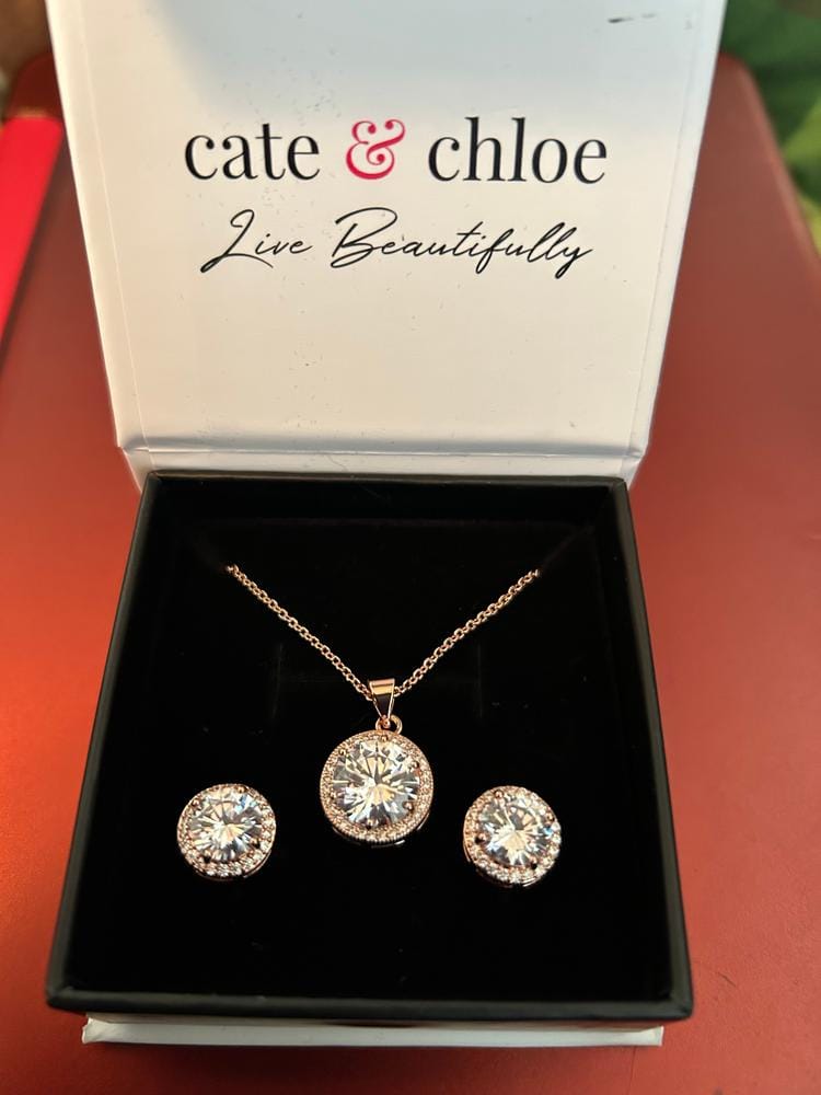 Customer photo review of Sophia 18k White Gold Plated Pendant Necklace with Simulated Diamond Crystals