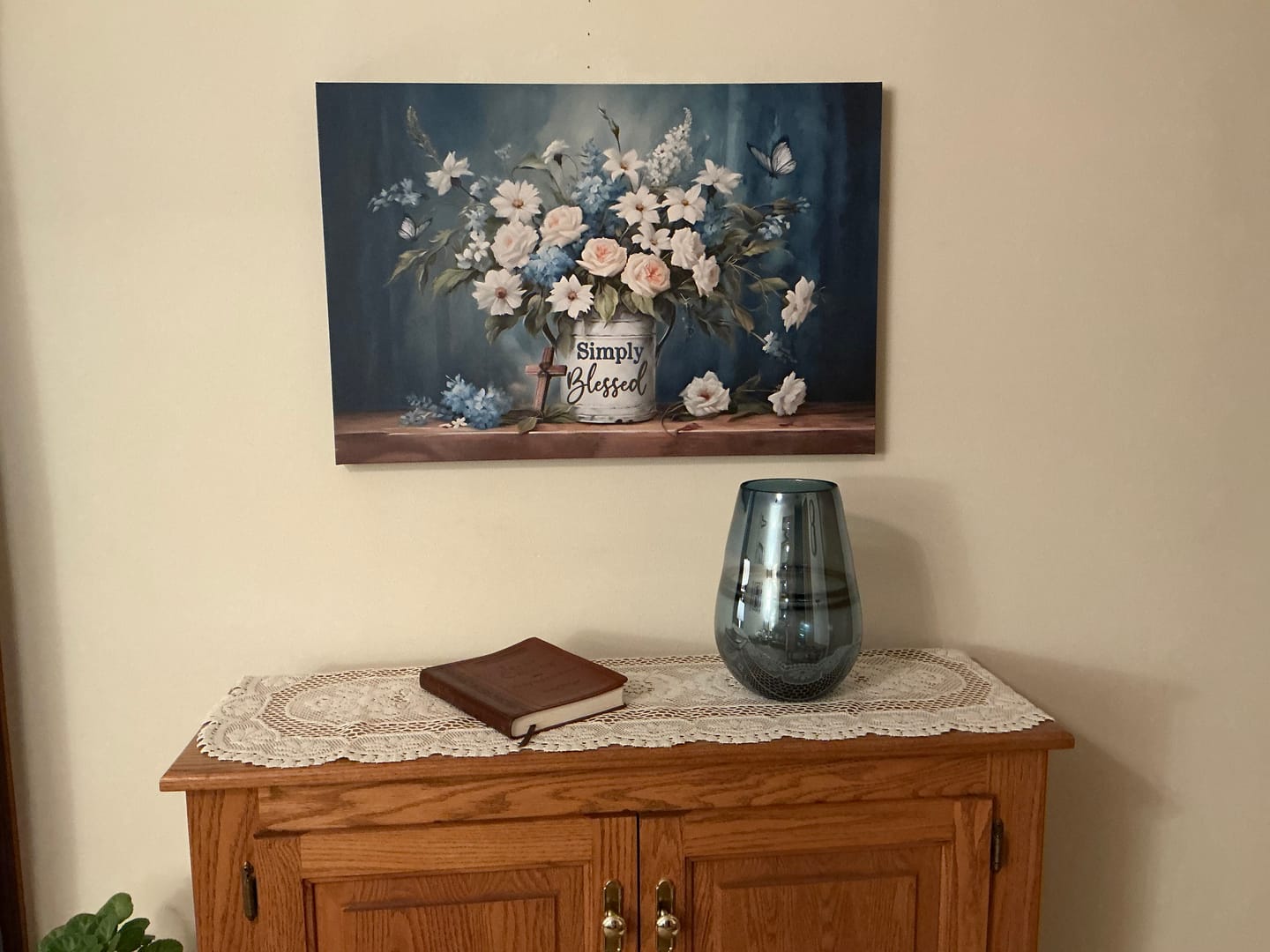 Customer photo review of Simply Blessed Wall Art Canvas, Flowers and Butterflies, Christian Wall Decor