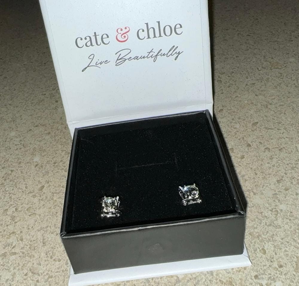 Customer photo review of Lorelei 18k White Gold Plated Stud Earrings with Round Swarovski Crystals - Fab Fav