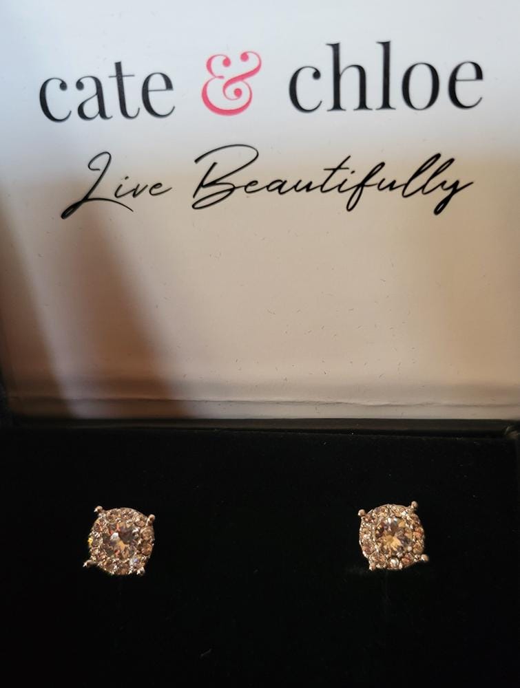 Customer photo review of Raylee 18k White Gold Plated Halo Stud Earrings with Swarovski Crystals