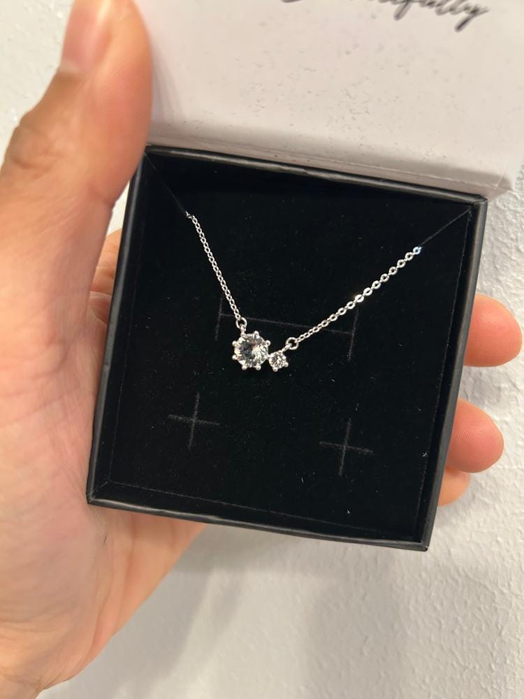 Customer photo review of Emma 18k White Gold Plated 2-Stone Pendant Necklace with  Swarovski Crystals