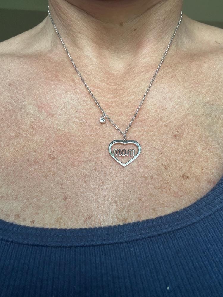 Customer photo review of Melody 18k White Gold Plated Mom Heart Necklace with Swarovski Crystal