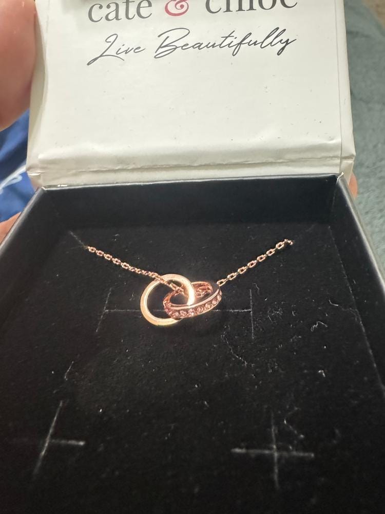 Customer photo review of Rosie 18k Rose Gold Plated Pendant Necklace with Pink Swarovski Crystals