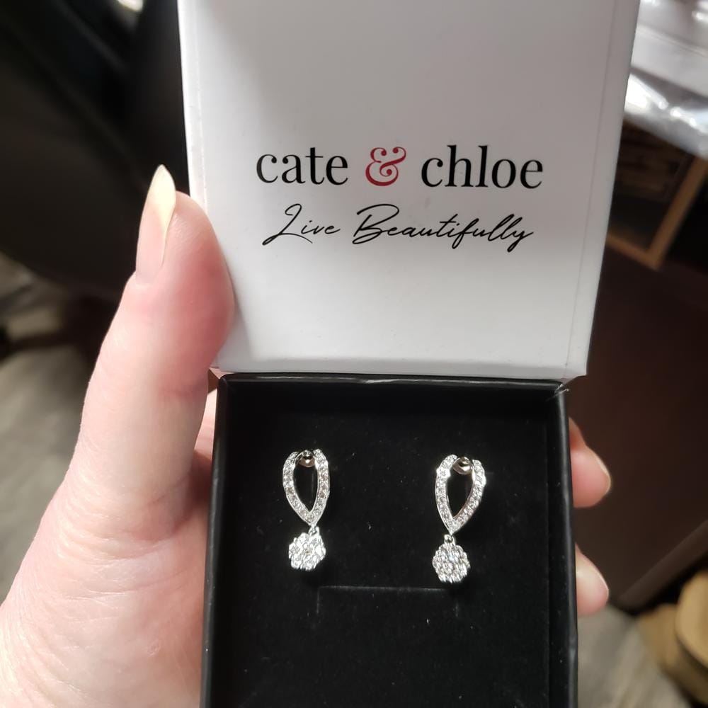 Customer photo review of Megan 18k White Gold Plated Diamond Dangle Stud Earrings with Swarovski Crystals - Final Sale