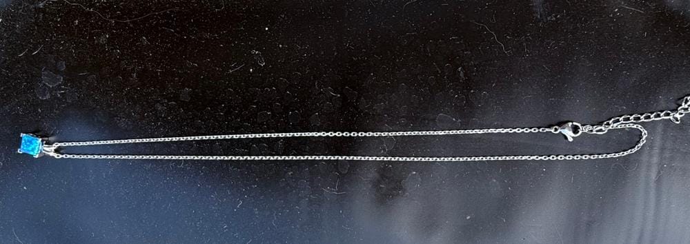 Customer photo review of Amphitrite 18k White Gold Plated Pendant Necklace with Princess Cut Opal Stone