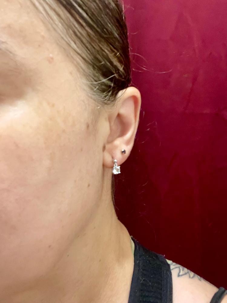 Customer photo review of Jamie 18k White Gold Plated Drop Dangle Stud Earrings with Swarovski Crystals — Final Sale