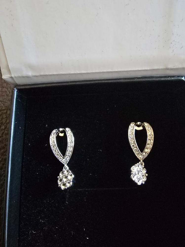 Customer photo review of Megan 18k White Gold Plated Diamond Dangle Stud Earrings with Swarovski Crystals - Final Sale