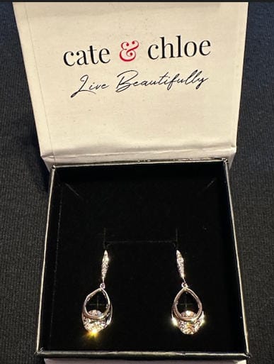Customer photo review of Brenda 18k White Gold Plated Drop Earrings with Swarovski Crystals