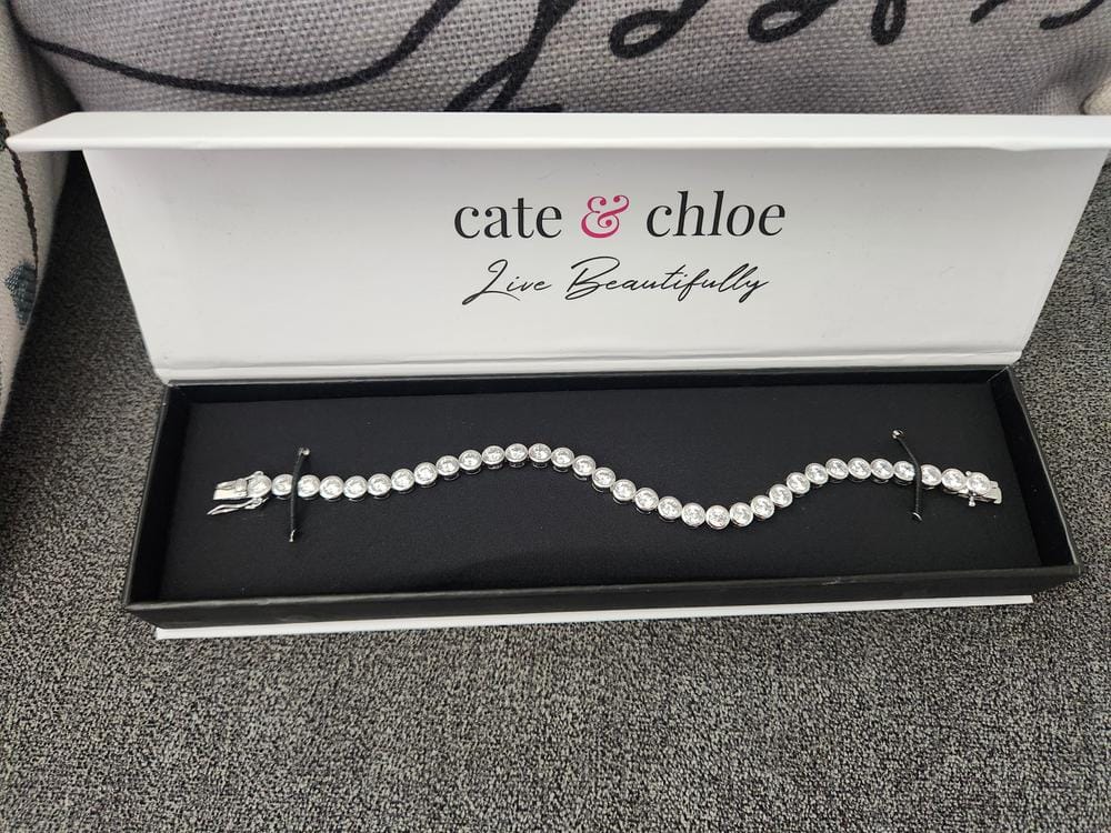 Customer photo review of Joelle 18k White Gold Plated Tennis Bracelet with Simulated Diamond Crystals