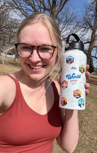 Customer photo review of Lets Wander™ World Explorer Water Bottle + Sticker Set