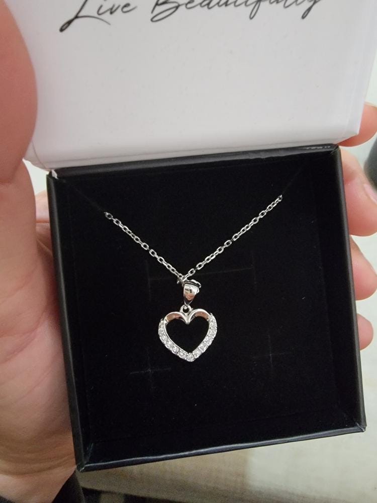 Customer photo review of Chelsea 18k White Gold Plated Silver Heart Necklace with Swarovski Crystals