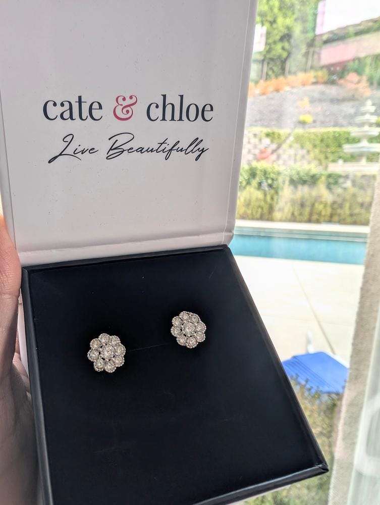 Customer photo review of Alyssa 18k White Gold Plated Flower Stud Earrings with Simulated Diamond Crystals