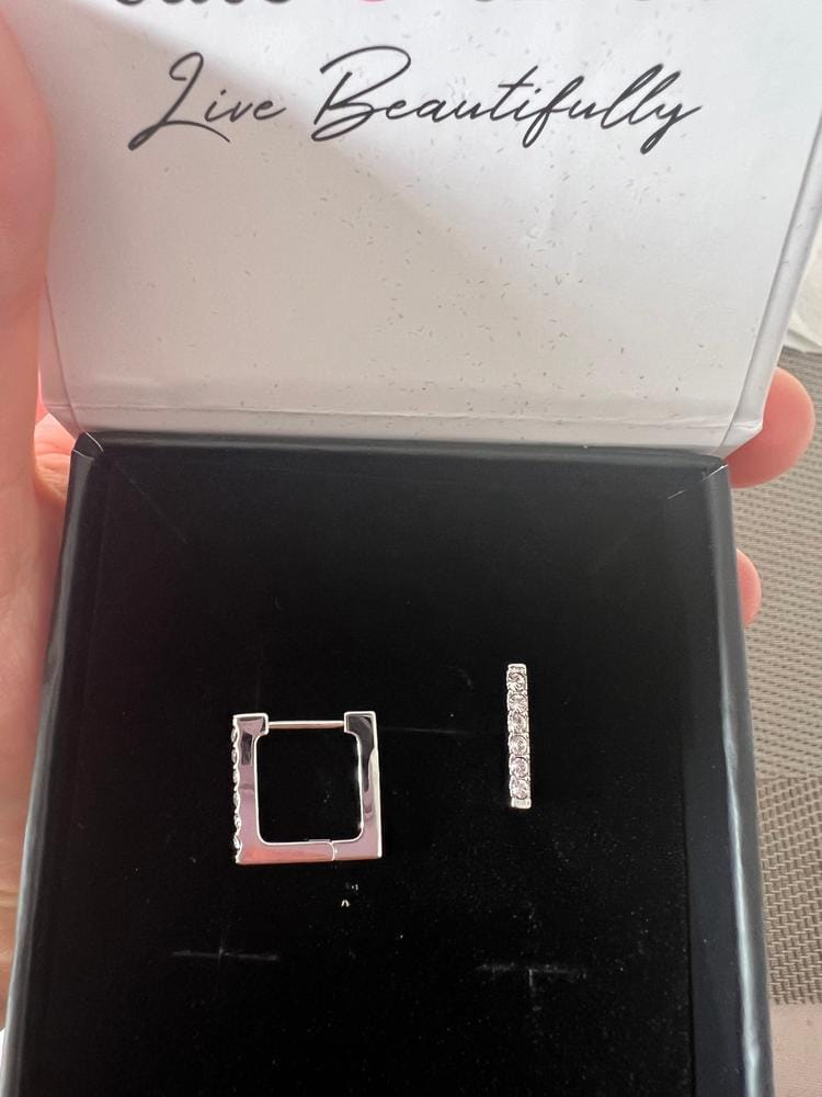 Customer photo review of Sydney 18k White Gold Plated 14mm Square Hoop Earrings with Swarovski Crystals