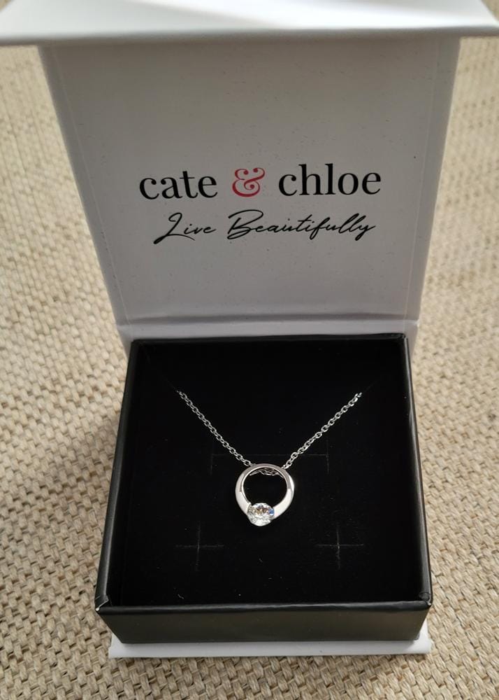 Customer photo review of Dahlia 18k White Gold Plated 13mm Hoop Necklace with Swarovski Crystal