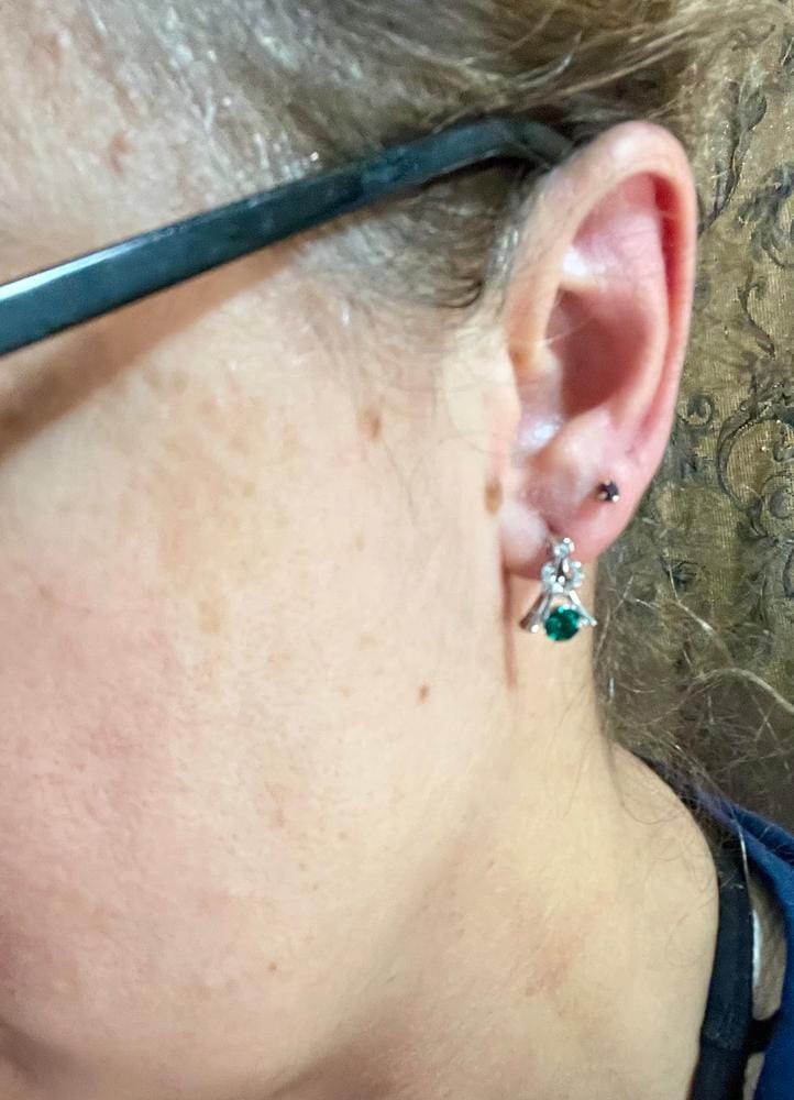 Customer photo review of Serenity Birthstone 18k White Gold Plated Drop Earrings with Round Cut Swarovski Crystals