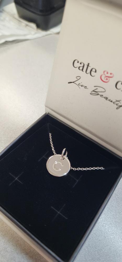 Customer photo review of Summer Collection 18k White Gold Plated Engraved Initial Letter Pendant Necklace