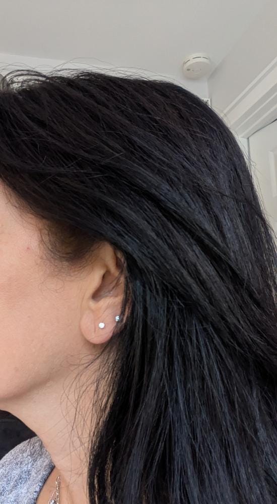 Customer photo review of Moissanite by Cate & Chloe Vera 18k Gold Plated 925 Sterling Silver Stud Earrings 0.2tcw