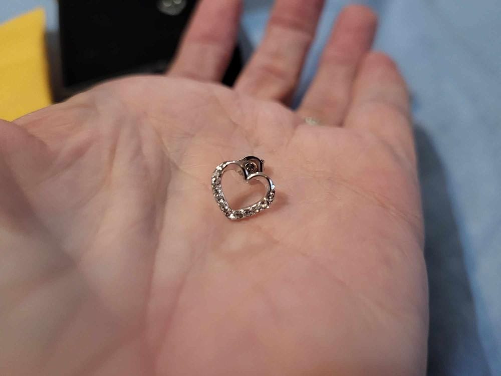 Customer photo review of Chelsea 18k White Gold Plated Silver Heart Stud Earrings with Swarovski Crystals