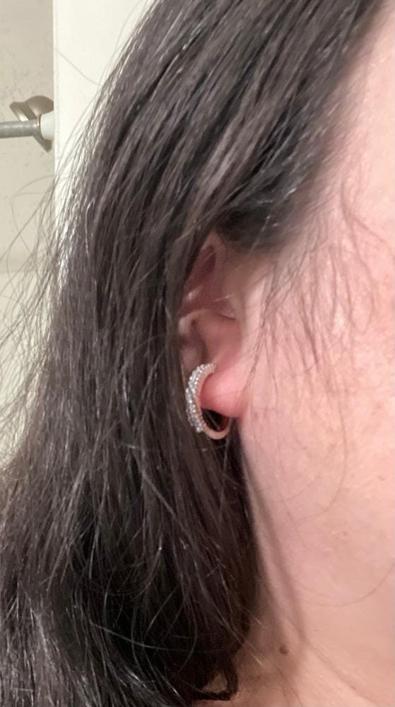 Customer photo review of Teagan 18k White Gold Plated 19mm Hoop Earrings with Swarovski Crystals