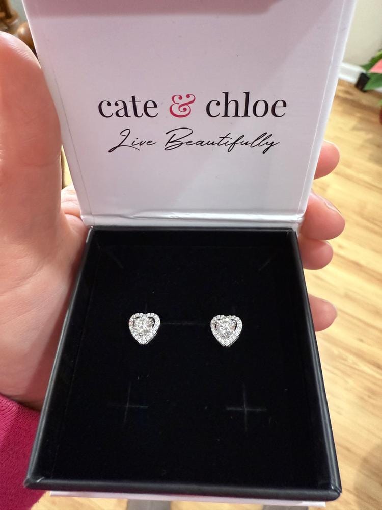 Customer photo review of Moissanite by Cate & Chloe Briana 18k Gold Plated 925 Sterling Silver Stud Earrings 1.21tcw
