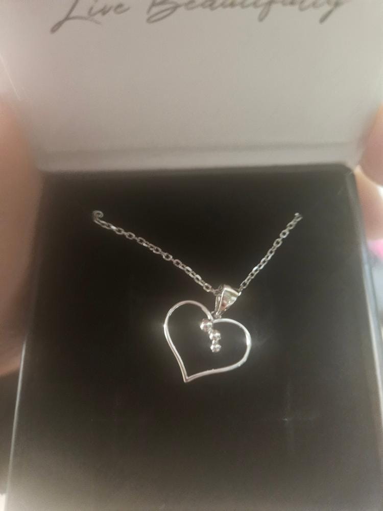 Customer photo review of Valentina 18k White Gold Plated Silver Heart Necklace with Swarovski Crystals
