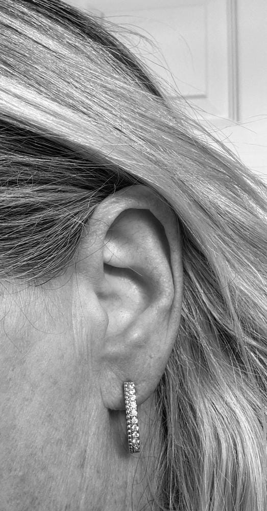 Customer photo review of Teagan 18k White Gold Plated 19mm Hoop Earrings with Swarovski Crystals