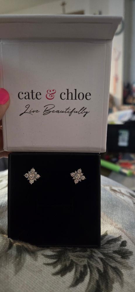 Customer photo review of Macie 18k White Gold Plated Cluster Stud Earrings with Swarovski Crystals - Final Sale