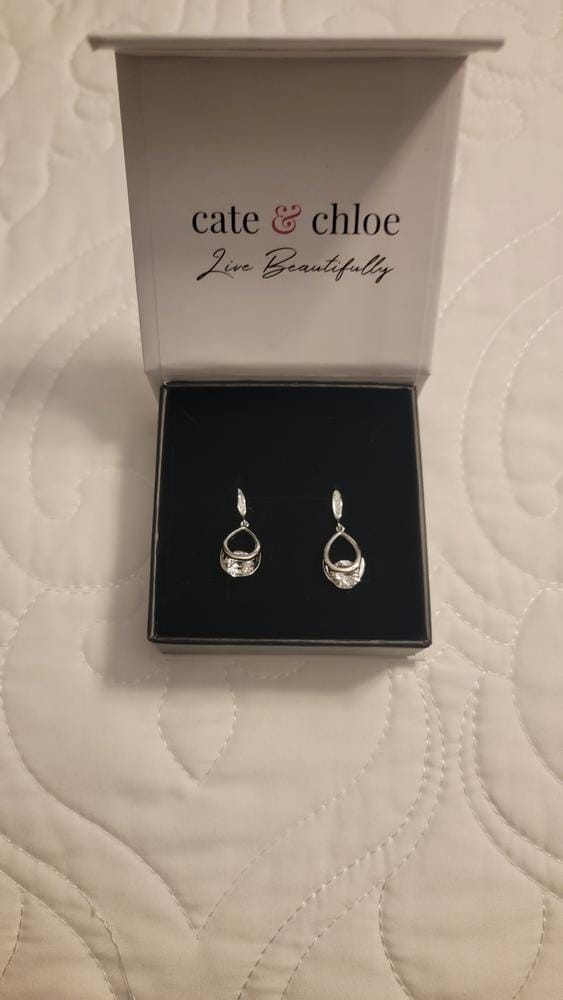 Customer photo review of Brenda 18k White Gold Plated Drop Earrings with Swarovski Crystals