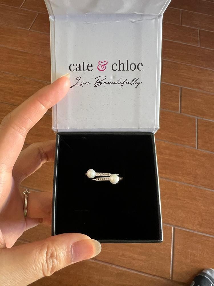 Customer photo review of Nyla 18k White Gold Plated 22mm Pearl Hoop Earrings with Swarovski Crystals