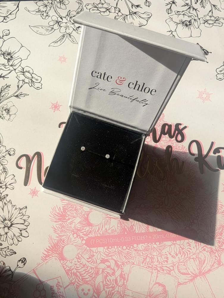 Customer photo review of Moissanite by Cate & Chloe Vera 18k Gold Plated 925 Sterling Silver Stud Earrings 0.2tcw