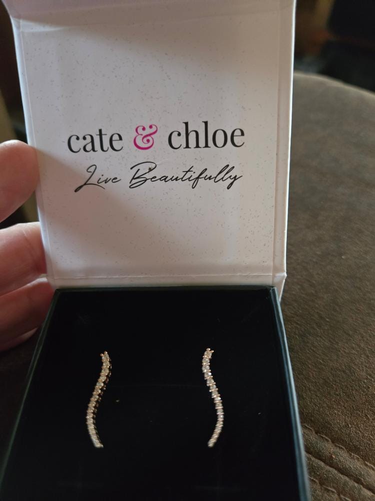 Customer photo review of Isabella 18k White Gold Plated Sterling Silver Ear Climber Earrings with Simulated Diamond Crystals