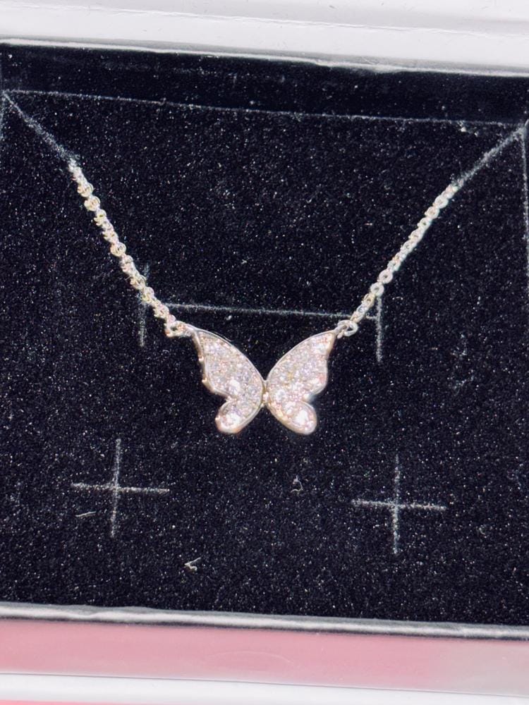 Customer photo review of Yuenen 18k White Gold Plated Silver Butterfly Necklace with Swarovski Crystals