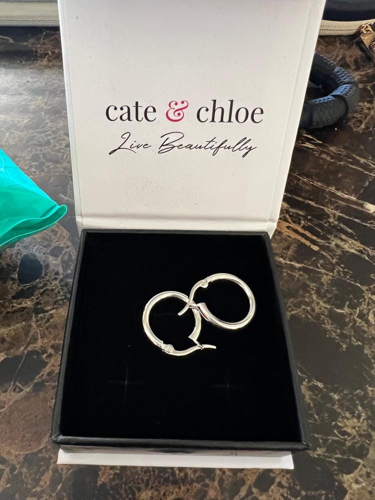 Customer photo review of Amy 18k White Gold Plated 20mm/30mm Hoop Earrings - Fab Fav Deals