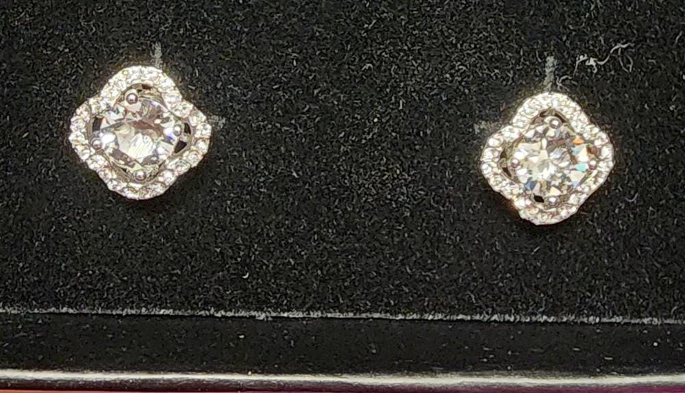 Customer photo review of Haddie 18k White Gold Plated 2-in-1 Halo Stud Earrings with Swarovski Crystals