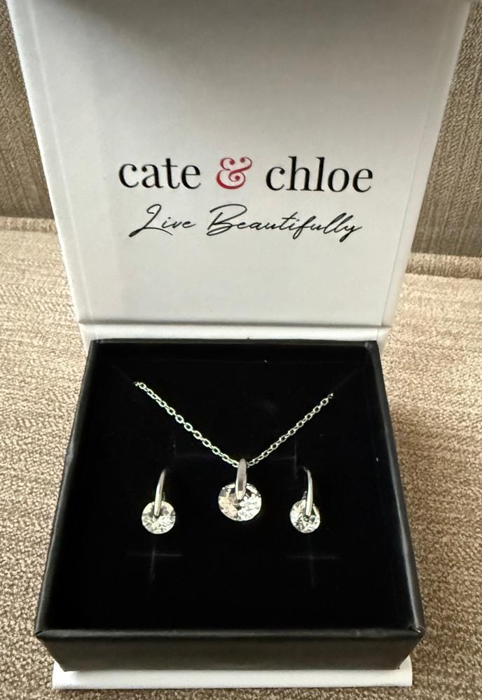 Customer photo review of McKayla 18k White Gold Plated Drop Earrings with Swarovski Crystals