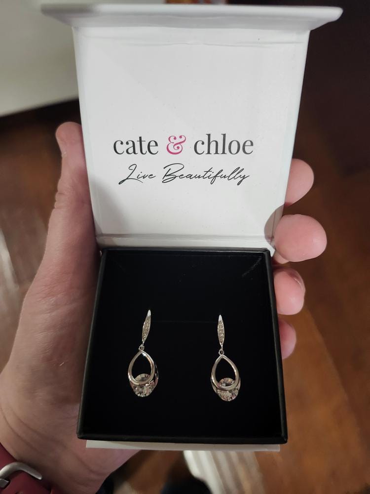 Customer photo review of Brenda 18k White Gold Plated Drop Earrings with Swarovski Crystals