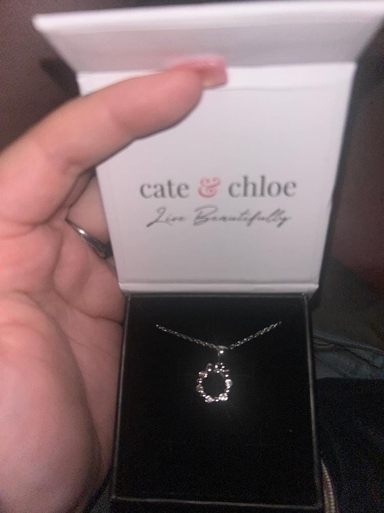 Customer photo review of Edith 18k White Gold Plated Silver Ribbon Necklace with Swarovski Crystals