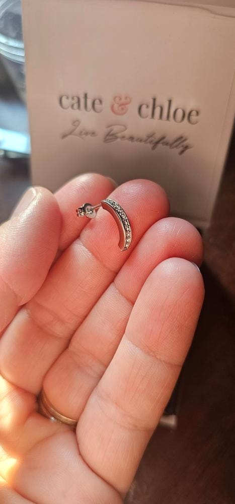 Customer photo review of Erin 18k White Gold Plated Half Hoop Earrings with Swarovski Crystals