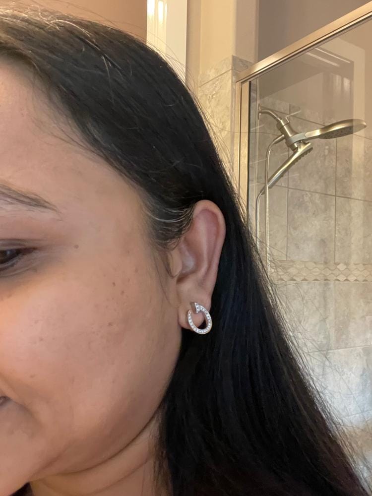 Customer photo review of Raven 18k White Gold Plated Circle Drop Stud Earrings with Swarovski Crystals - Final Sale