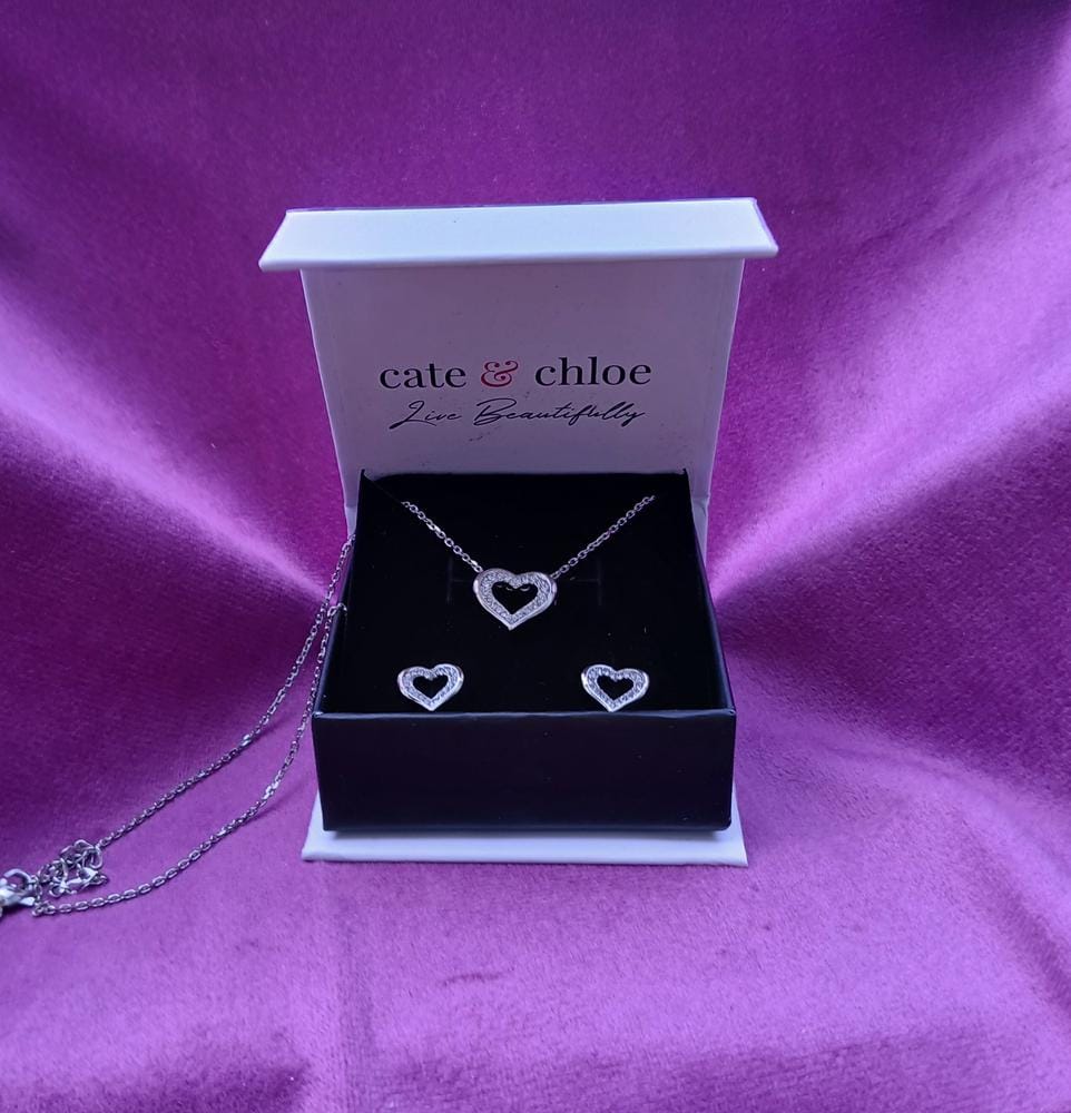 Customer photo review of Dominique 18k White Gold Plated Silver Heart Necklace and Earring Set with Swarovski Crystals