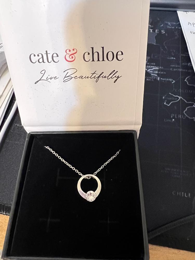 Customer photo review of Dahlia 18k White Gold Plated 13mm Hoop Necklace with Swarovski Crystal