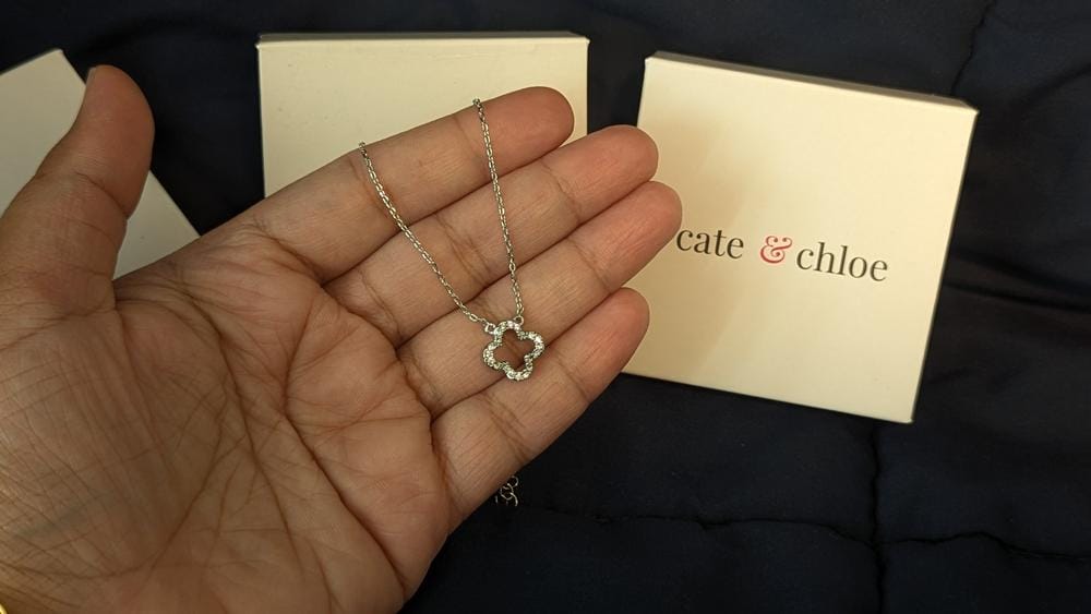 Customer photo review of Cassandra 18k White Gold Plated Necklace with Swarovski Crystals