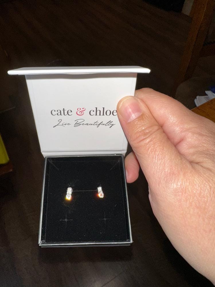 Customer photo review of Laya 18k White Gold Plated Stud Earrings with Swarovski Crystals — Final Sale