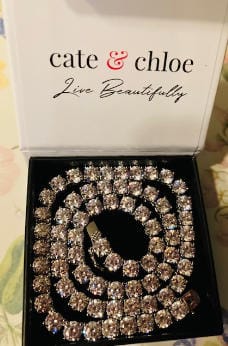 Customer photo review of Priscilla 18k White Gold Plated Tennis Necklace with Simulated Diamond Crystals