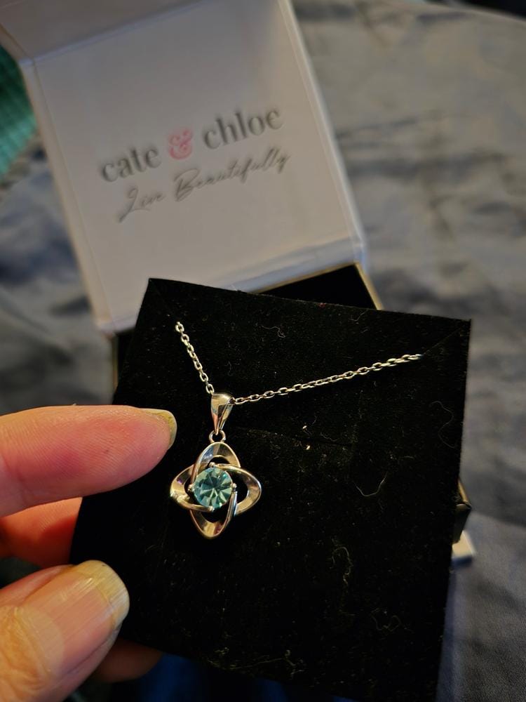Customer photo review of Infinity 18k White Gold Plated Birthstone Flower Necklace with Swarovski Crystal