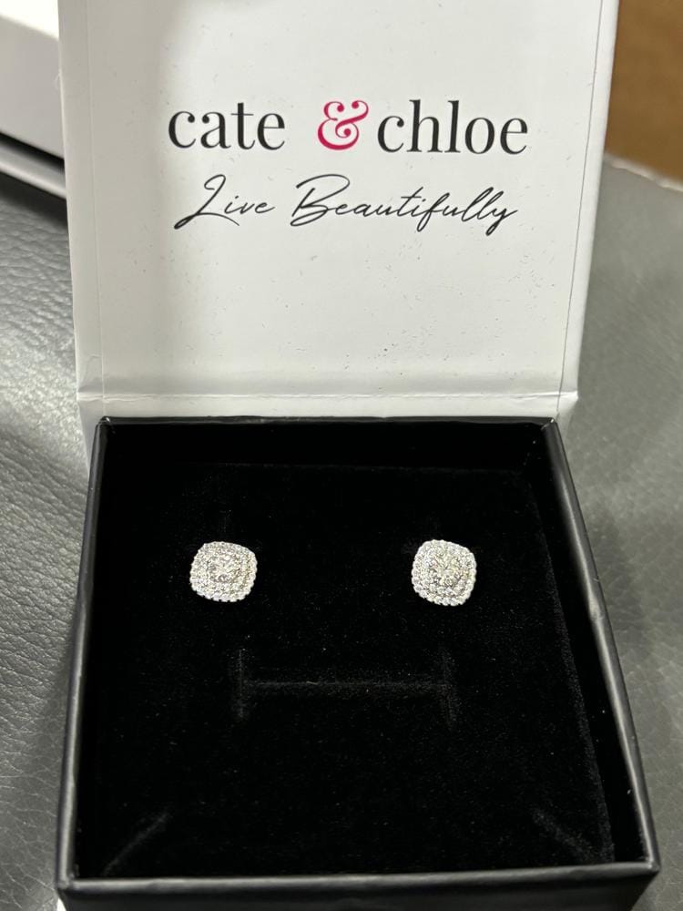 Customer photo review of Moissanite by Cate & Chloe Lucy 18k Gold Plated 925 Sterling Silver Stud Earrings 1.0tcw