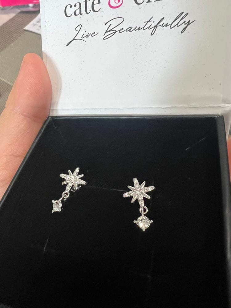 Customer photo review of Harlow 18k White Gold Plated Silver Stud Drop Earrings with Swarovski Crystals