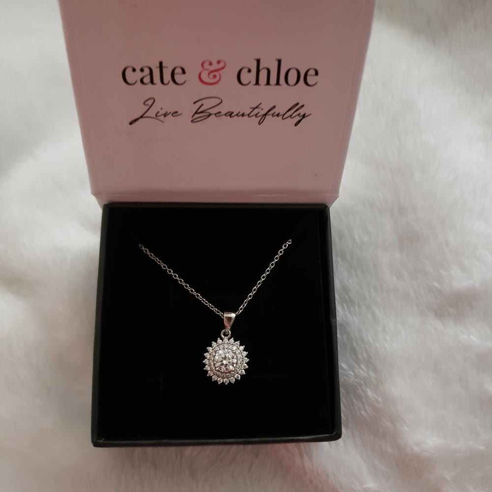 Customer photo review of Cordelia 18k White Gold Plated Silver Pendant Necklace with Simulated Diamond Crystals - Fab Fav Deals