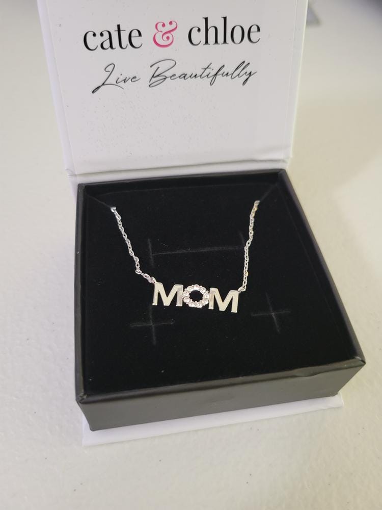 Customer photo review of Savannah 18k White Gold Plated Mom Necklace with Swarovski Crystals