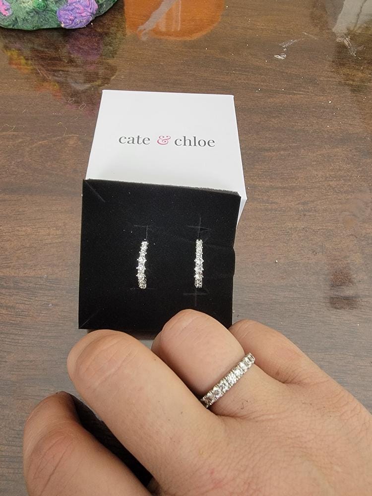 Customer photo review of Claire 18k White Gold Plated 20mm Hoop Earrings with Swarovski Crystals